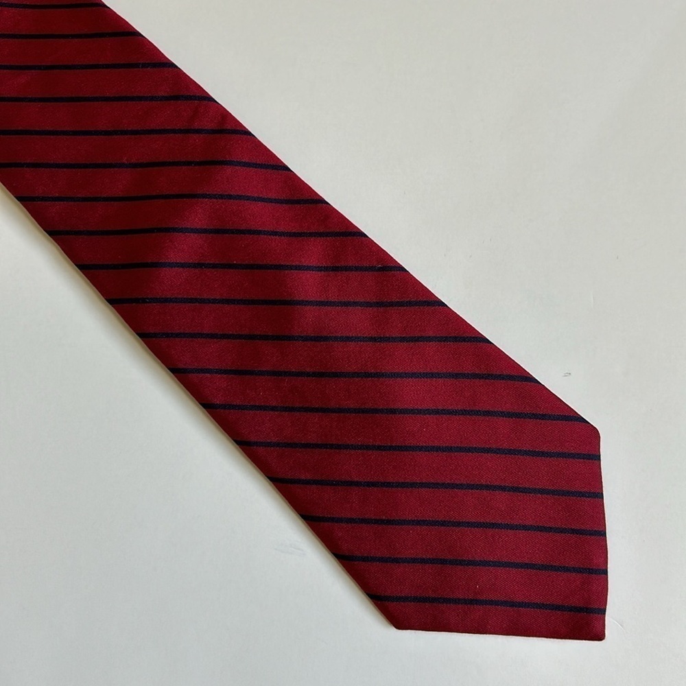 LANVIN Paris Tie Silk Red Navy Blue Stripe